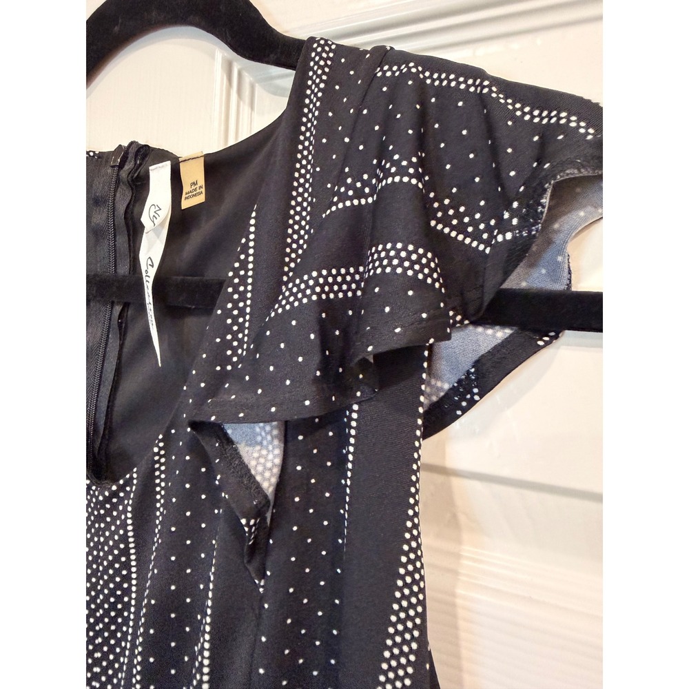 #B5 NY Collection Jumpsuit Sz. Petite Medium Black Ruffle Sleeve Polka Dot - Picture 4 of 7